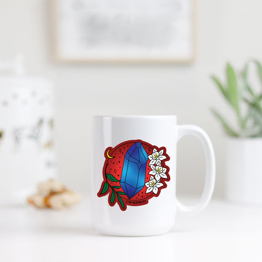 Original artwork by Tiny Werewolves | December Crystal & Flower Birthstone Mug in | Shop to get your gender neutral Mug