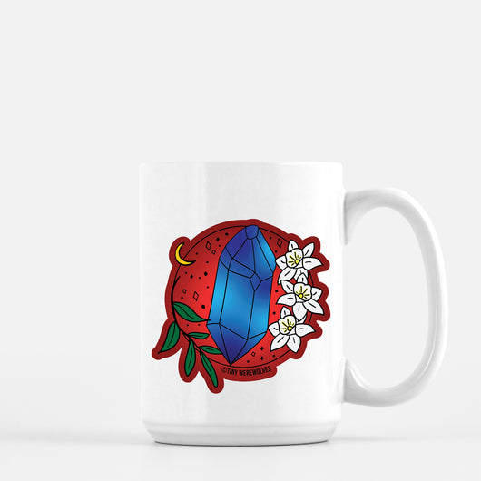 Original artwork by Tiny Werewolves | December Crystal & Flower Birthstone Mug in 15 oz | Shop to get your gender neutral Mug
