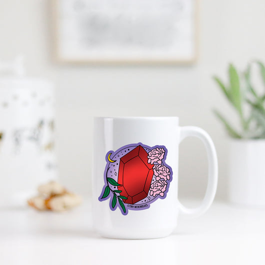 Original artwork by Tiny Werewolves | January Crystal & Flower Birthstone Mug in | Shop to get your gender neutral Mug