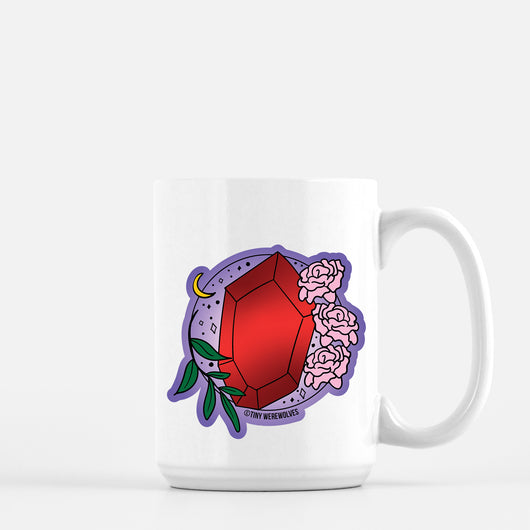 Original artwork by Tiny Werewolves | January Crystal & Flower Birthstone Mug in 15 oz | Shop to get your gender neutral Mug