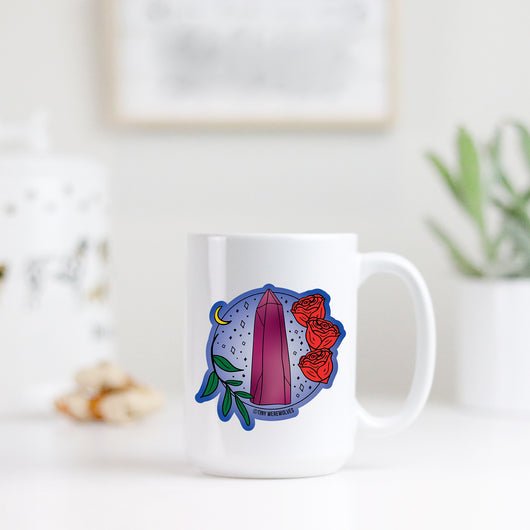 Original artwork by Tiny Werewolves | June Crystal & Flower Birthstone Mug in | Shop to get your gender neutral Mug