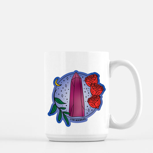 Original artwork by Tiny Werewolves | June Crystal & Flower Birthstone Mug in 15 oz | Shop to get your gender neutral Mug