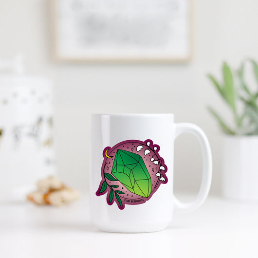 Original artwork by Tiny Werewolves | May Crystal & Flower Birthstone Mug in | Shop to get your gender neutral Mug