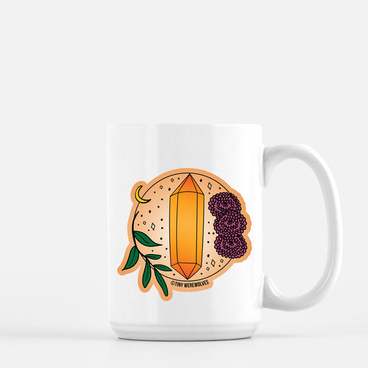Original artwork by Tiny Werewolves | November Crystal & Flower Birthstone Mug in 15 oz | Shop to get your gender neutral Mug