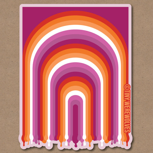 Original artwork by Tiny Werewolves | Lesbian Dripping Rainbow Sticker in | Shop to get your gender neutral Sticker