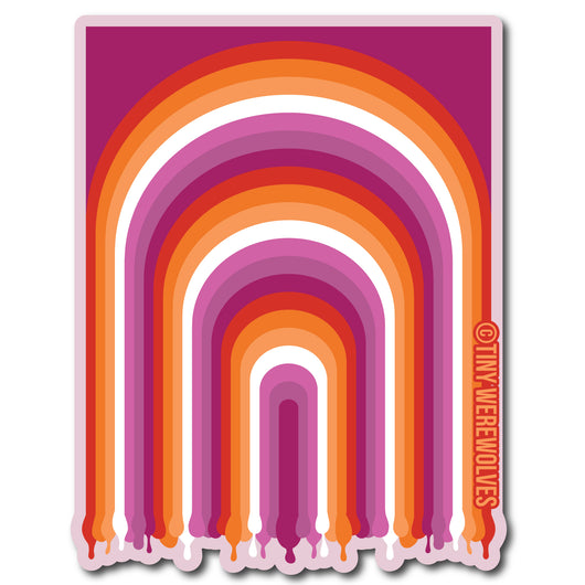 Original artwork by Tiny Werewolves | Lesbian Dripping Rainbow Sticker in 5" Sticker | Shop to get your gender neutral Sticker