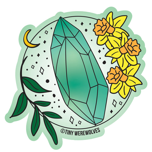 Original artwork by Tiny Werewolves | March Crystal & Flower Birthstone Sticker in | Shop to get your gender neutral Sticker