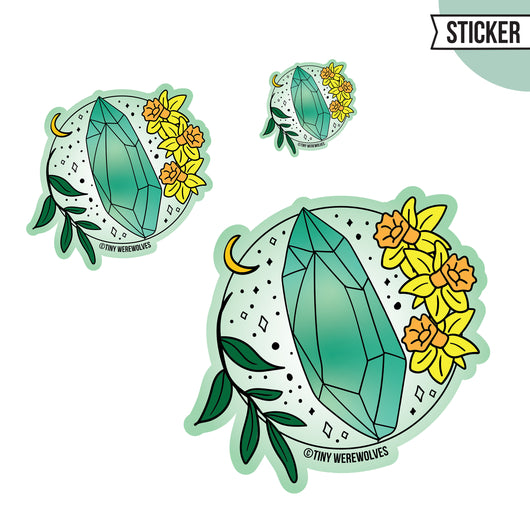 Original artwork by Tiny Werewolves | March Crystal & Flower Birthstone Sticker in | Shop to get your gender neutral Sticker