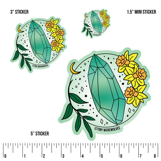 Original artwork by Tiny Werewolves | March Crystal & Flower Birthstone Sticker in | Shop to get your gender neutral Sticker
