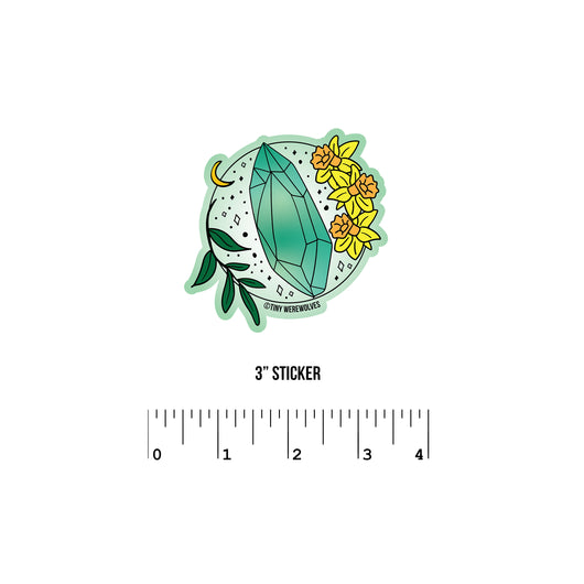 Original artwork by Tiny Werewolves | March Crystal & Flower Birthstone Sticker in 3" Sticker | Shop to get your gender neutral Sticker