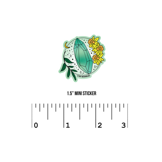 Original artwork by Tiny Werewolves | March Crystal & Flower Birthstone Sticker in 1.5" Mini Sticker | Shop to get your gender neutral Sticker