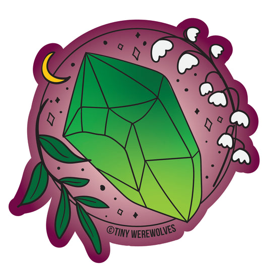 Original artwork by Tiny Werewolves | May Crystal & Flower Birthstone Sticker in | Shop to get your gender neutral Sticker