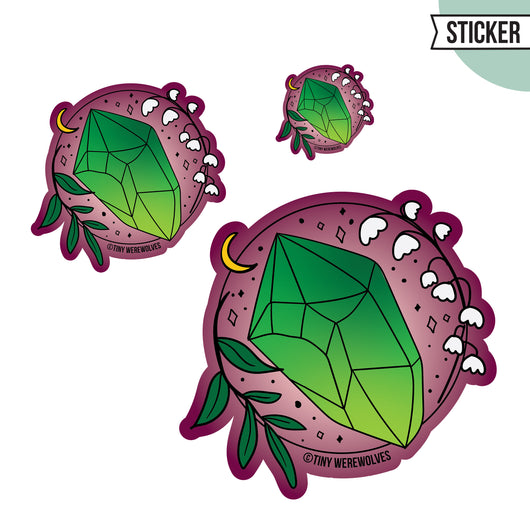 Original artwork by Tiny Werewolves | May Crystal & Flower Birthstone Sticker in | Shop to get your gender neutral Sticker