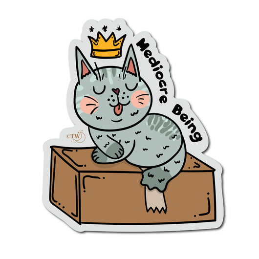 Original artwork by Tiny Werewolves | Mediocre Cat Sticker in Being | Shop to get your gender neutral Sticker