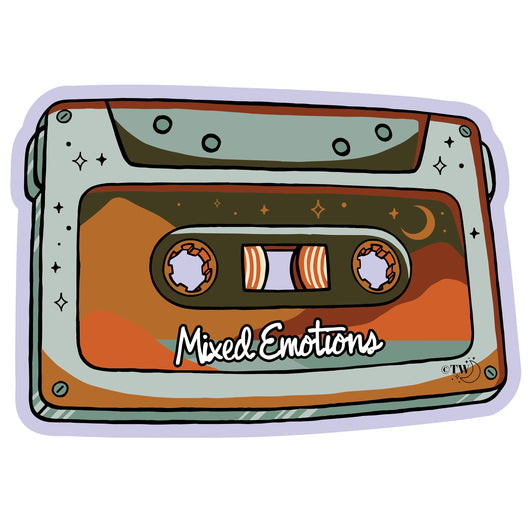 Original artwork by Tiny Werewolves | Mixed Emotions Mixtape Sticker in | Shop to get your gender neutral Sticker
