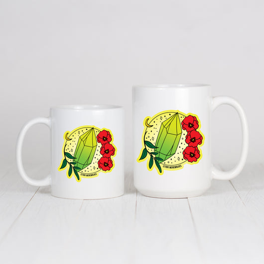 Original artwork by Tiny Werewolves | August Crystal & Flower Birthstone Mug in | Shop to get your gender neutral Mug