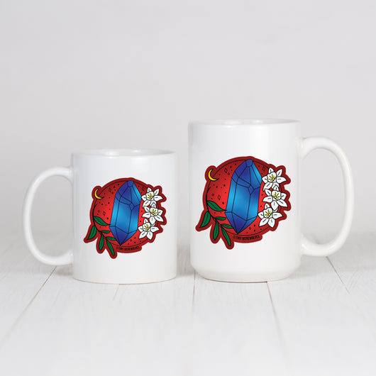 Original artwork by Tiny Werewolves | December Crystal & Flower Birthstone Mug in | Shop to get your gender neutral Mug