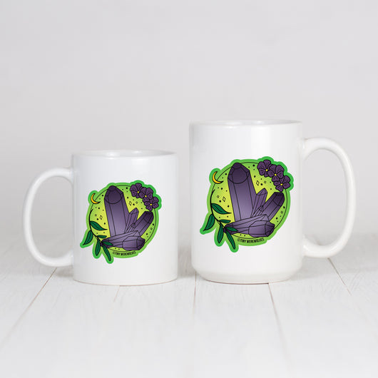 Original artwork by Tiny Werewolves | February Crystal & Flower Birthstone Mug in | Shop to get your gender neutral Mug