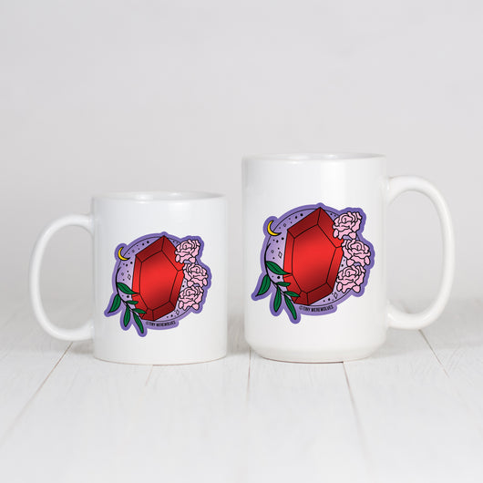 Original artwork by Tiny Werewolves | January Crystal & Flower Birthstone Mug in | Shop to get your gender neutral Mug