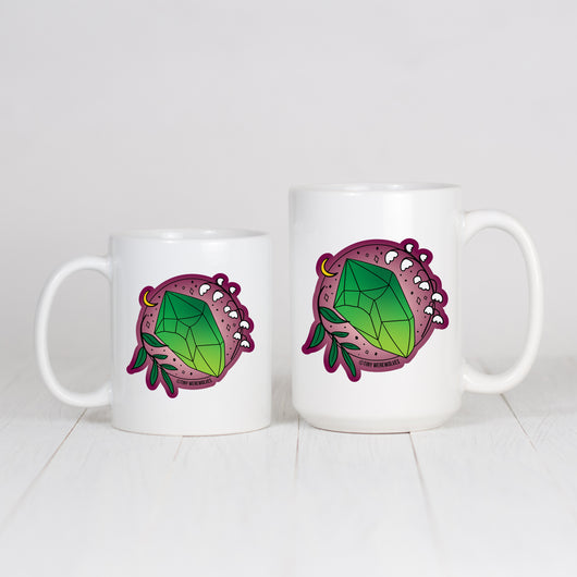 Original artwork by Tiny Werewolves | May Crystal & Flower Birthstone Mug in | Shop to get your gender neutral Mug