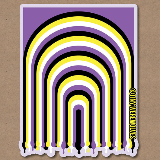 Original artwork by Tiny Werewolves | Non-Binary Dripping Rainbow Sticker in | Shop to get your gender neutral Sticker