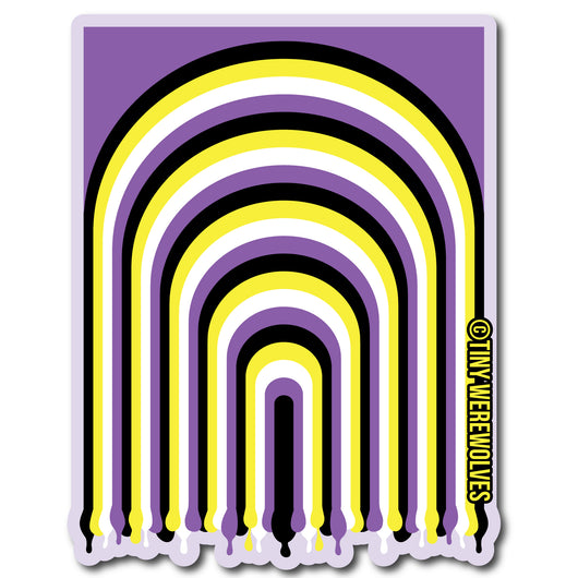 Original artwork by Tiny Werewolves | Non-Binary Dripping Rainbow Sticker in 5" Sticker | Shop to get your gender neutral Sticker