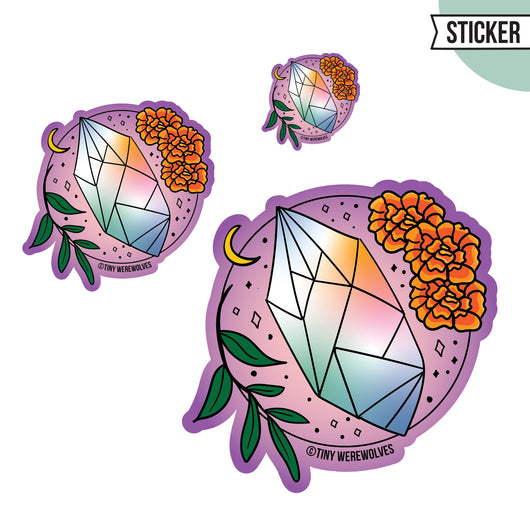 Original artwork by Tiny Werewolves | October Crystal & Flower Birthstone Sticker in | Shop to get your gender neutral Sticker