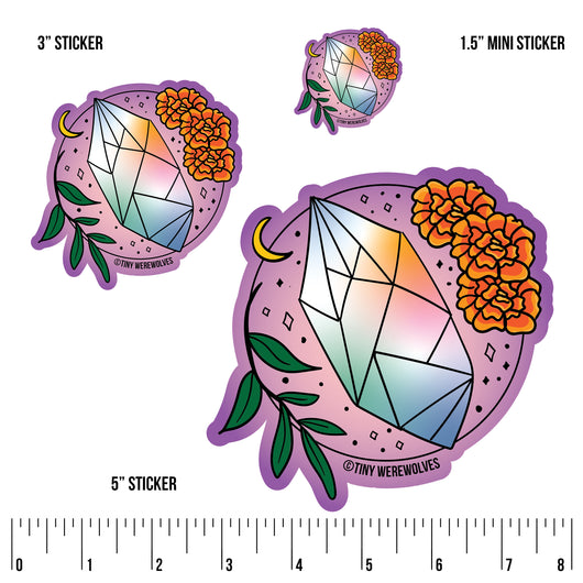 Original artwork by Tiny Werewolves | October Crystal & Flower Birthstone Sticker in | Shop to get your gender neutral Sticker