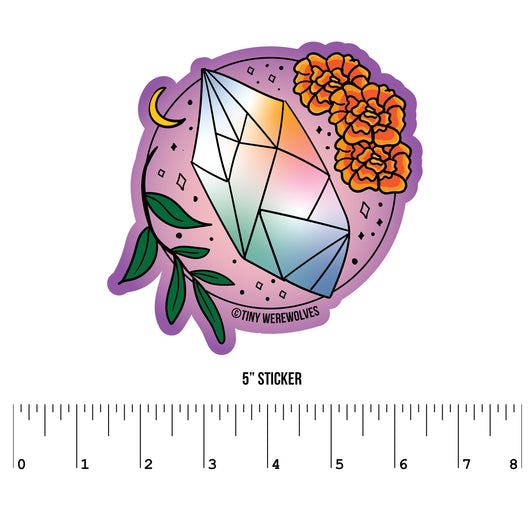 Original artwork by Tiny Werewolves | October Crystal & Flower Birthstone Sticker in 5" Sticker | Shop to get your gender neutral Sticker