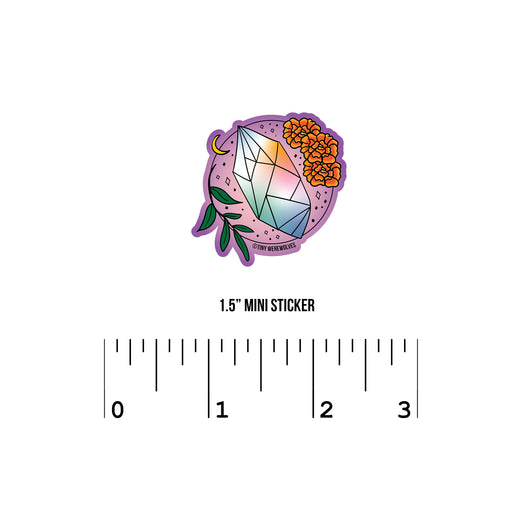 Original artwork by Tiny Werewolves | October Crystal & Flower Birthstone Sticker in 1.5" Mini Sticker | Shop to get your gender neutral Sticker