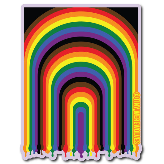 Original artwork by Tiny Werewolves | POC Dripping Rainbow Sticker in 5" Sticker | Shop to get your gender neutral Sticker