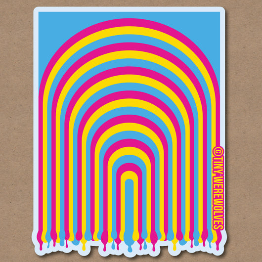 Original artwork by Tiny Werewolves | Pansexual Dripping Rainbow Sticker in | Shop to get your gender neutral Sticker