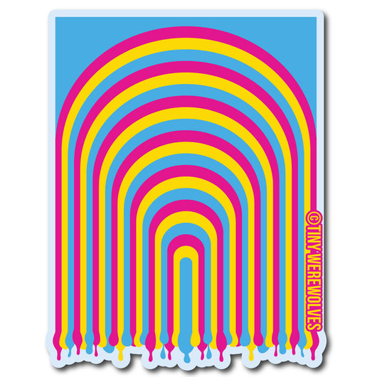 Original artwork by Tiny Werewolves | Pansexual Dripping Rainbow Sticker in 5" Sticker | Shop to get your gender neutral Sticker