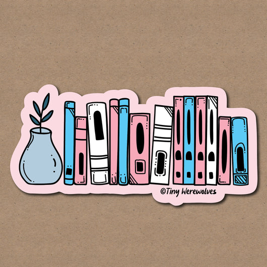 Original artwork by Tiny Werewolves | Transgender Bookshelf Pride Sticker in 5" Sticker | Shop to get your gender neutral Sticker