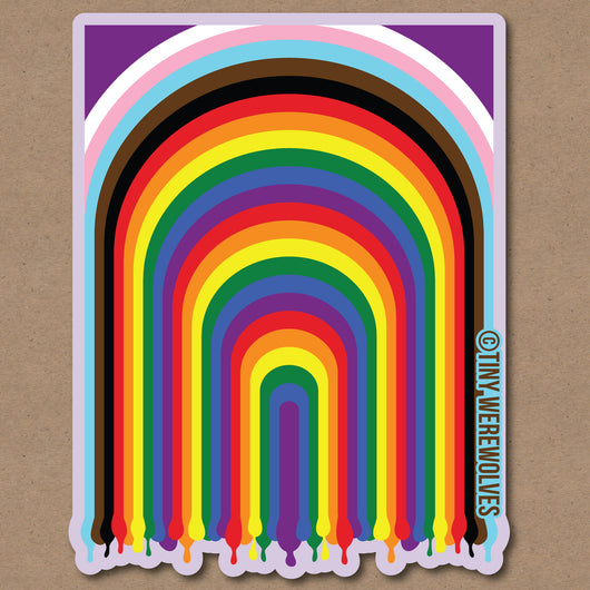 Original artwork by Tiny Werewolves | Progressive Dripping Rainbow Sticker in | Shop to get your gender neutral Sticker