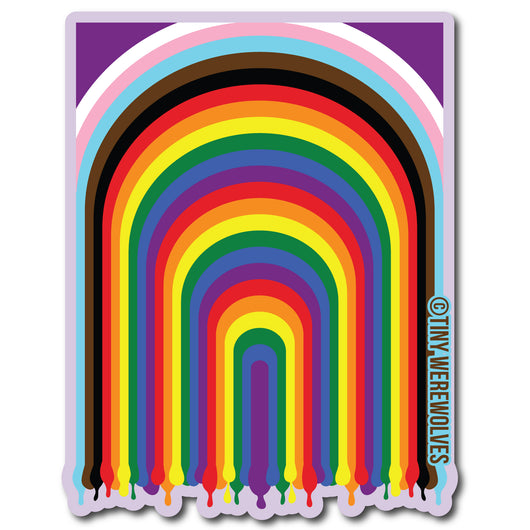 Original artwork by Tiny Werewolves | Progressive Dripping Rainbow Sticker in 5" Sticker | Shop to get your gender neutral Sticker