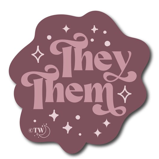 Original artwork by Tiny Werewolves | They / Them Pronouns Retro Stars Sticker in 5" Sticker | Shop to get your gender neutral Sticker
