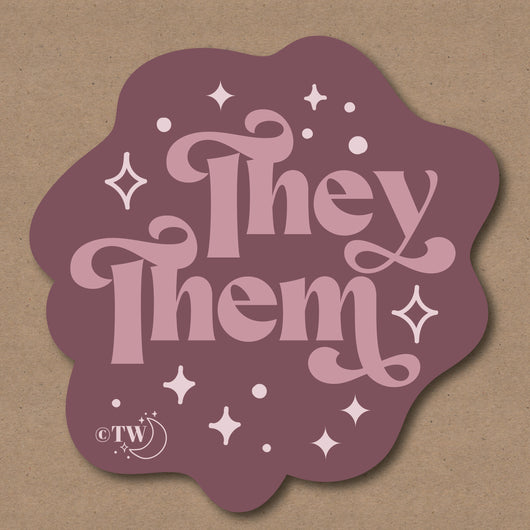 Original artwork by Tiny Werewolves | They / Them Pronouns Retro Stars Sticker in | Shop to get your gender neutral Sticker