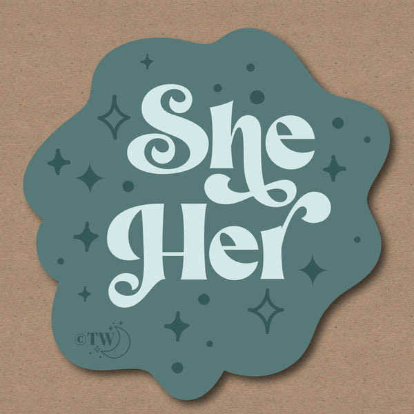 She / Her Pronouns Retro Stars Sticker