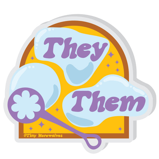 Original artwork by Tiny Werewolves | They / Them Pronouns Bubble Acrylic Pin in | Shop to get your gender neutral Acrylic Pin