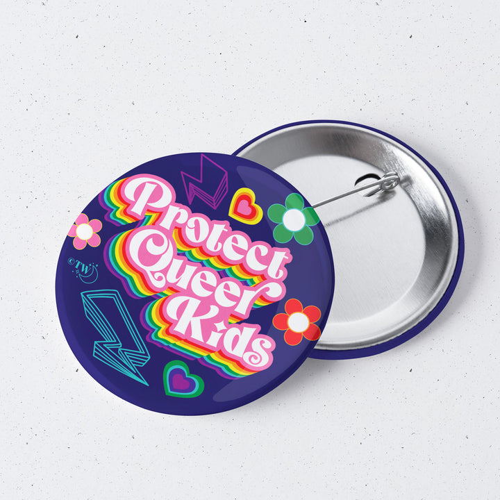 Retro Protect Queer Kids 1" Mini Button Pin