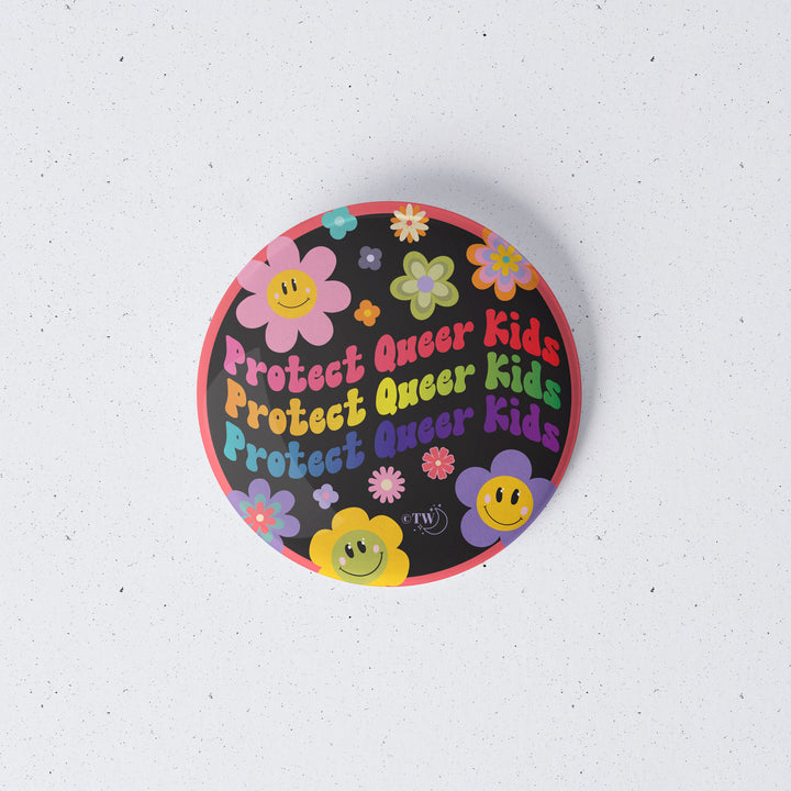 Retro Flower Protect Queer Kids 1" Mini Button Pin 1" Button