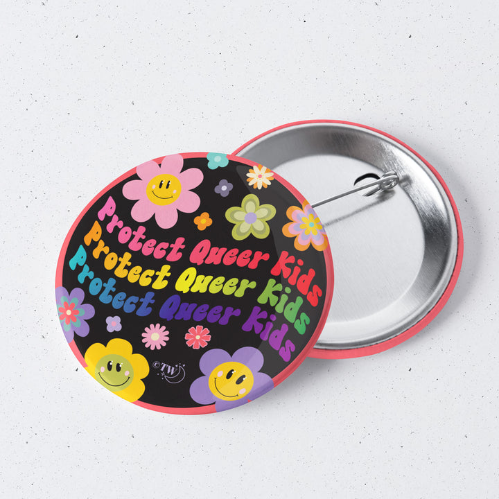 Retro Flower Protect Queer Kids 1" Mini Button Pin