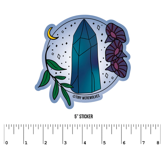 Original artwork by Tiny Werewolves | September Crystal & Flower Birthstone Sticker in 5" Sticker | Shop to get your gender neutral Sticker