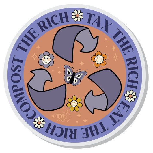 Original artwork by Tiny Werewolves | Tax | Eat | Compost the Rich Acrylic Pin in | Shop to get your gender neutral Acrylic Pin
