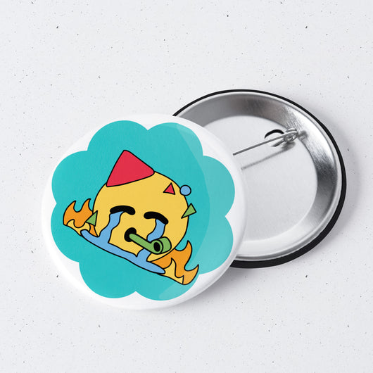 Original artwork by Tiny Werewolves | TPA 1" Mini Button Pin in Chaotic Emoji | Shop to get your gender neutral Metal Pinback Button