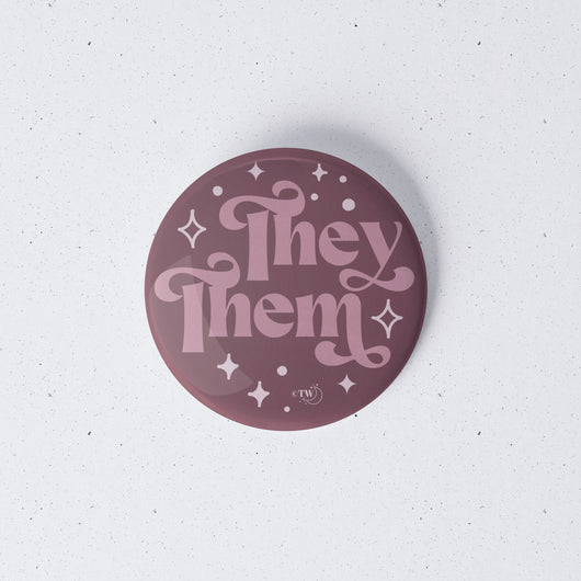Original artwork by Tiny Werewolves | They / Them Pronouns Retro Stars 1" Mini Button Pin in | Shop to get your gender neutral Metal Pinback Button