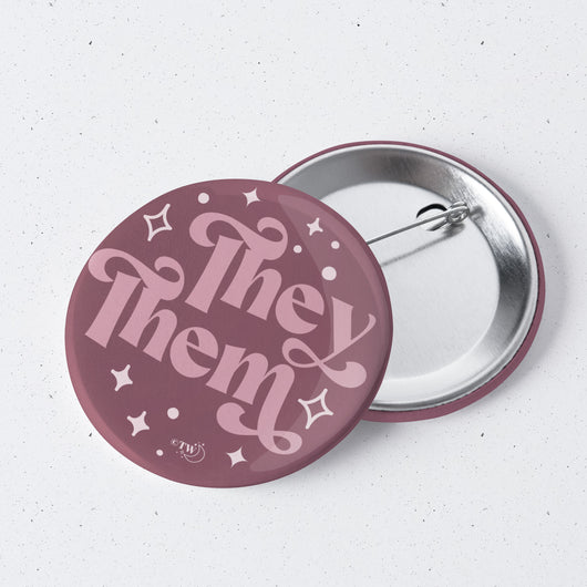 Original artwork by Tiny Werewolves | They / Them Pronouns Retro Stars 1" Mini Button Pin in | Shop to get your gender neutral Metal Pinback Button