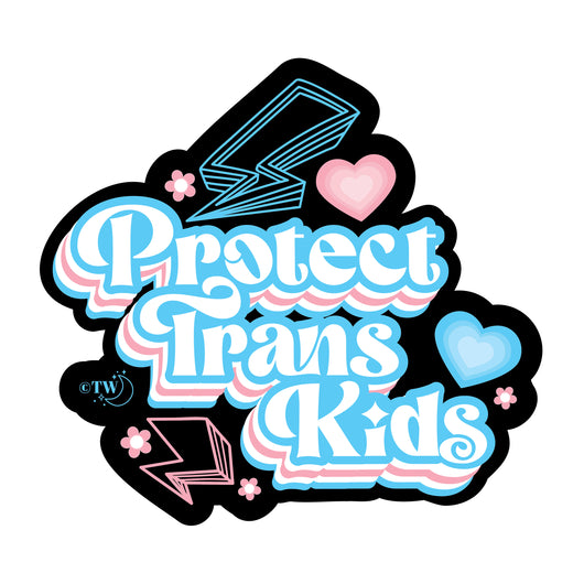 Original artwork by Tiny Werewolves | Retro Protect Trans Kids Decal Sticker in | Shop to get your gender neutral Sticker