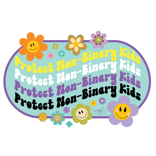 Original artwork by Tiny Werewolves | Retro Flower Protect Non-Binary Kids Decal Sticker in | Shop to get your gender neutral Sticker